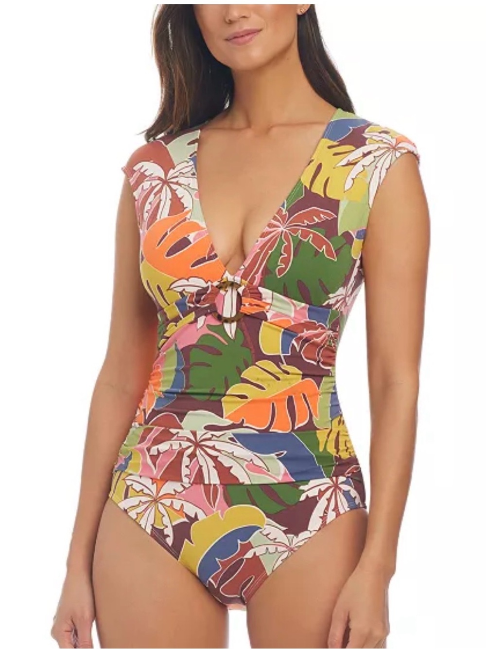 Bleu Tod Beattie Tropical Leaf Print One-Piece Swimsuit Sz 6